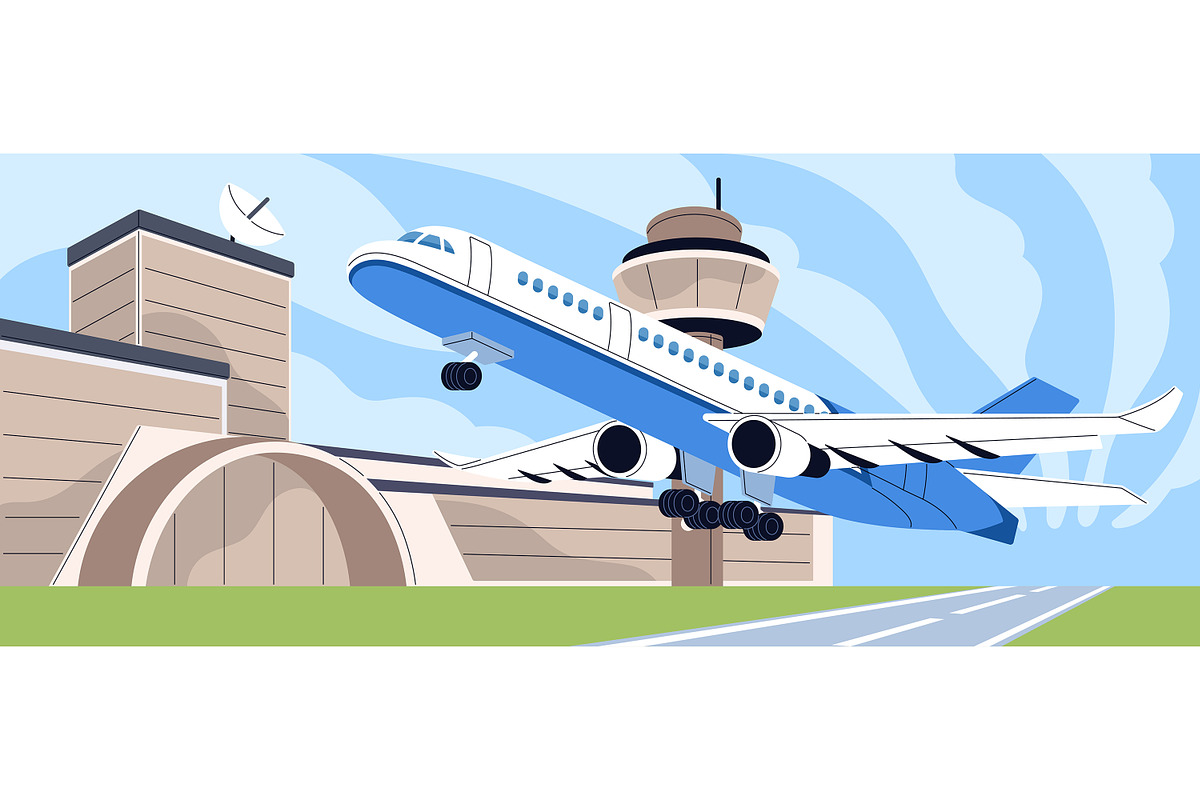 Plane on runway. Airplane flight, a Transportation Illustration by PaperTrident (Photo 2 of 2)