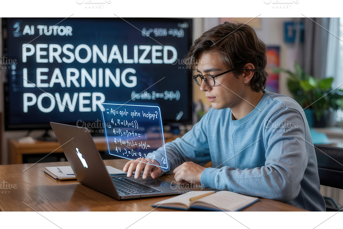 Young student using AI-powered, an Illustration by tilialucida