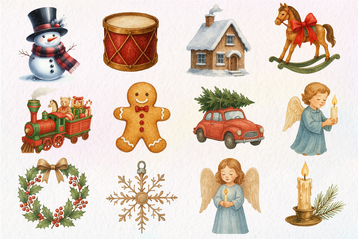 Vintage Christmas Clipart Bundle, an Illustration by Dream Creation (Photo 4 of 5)