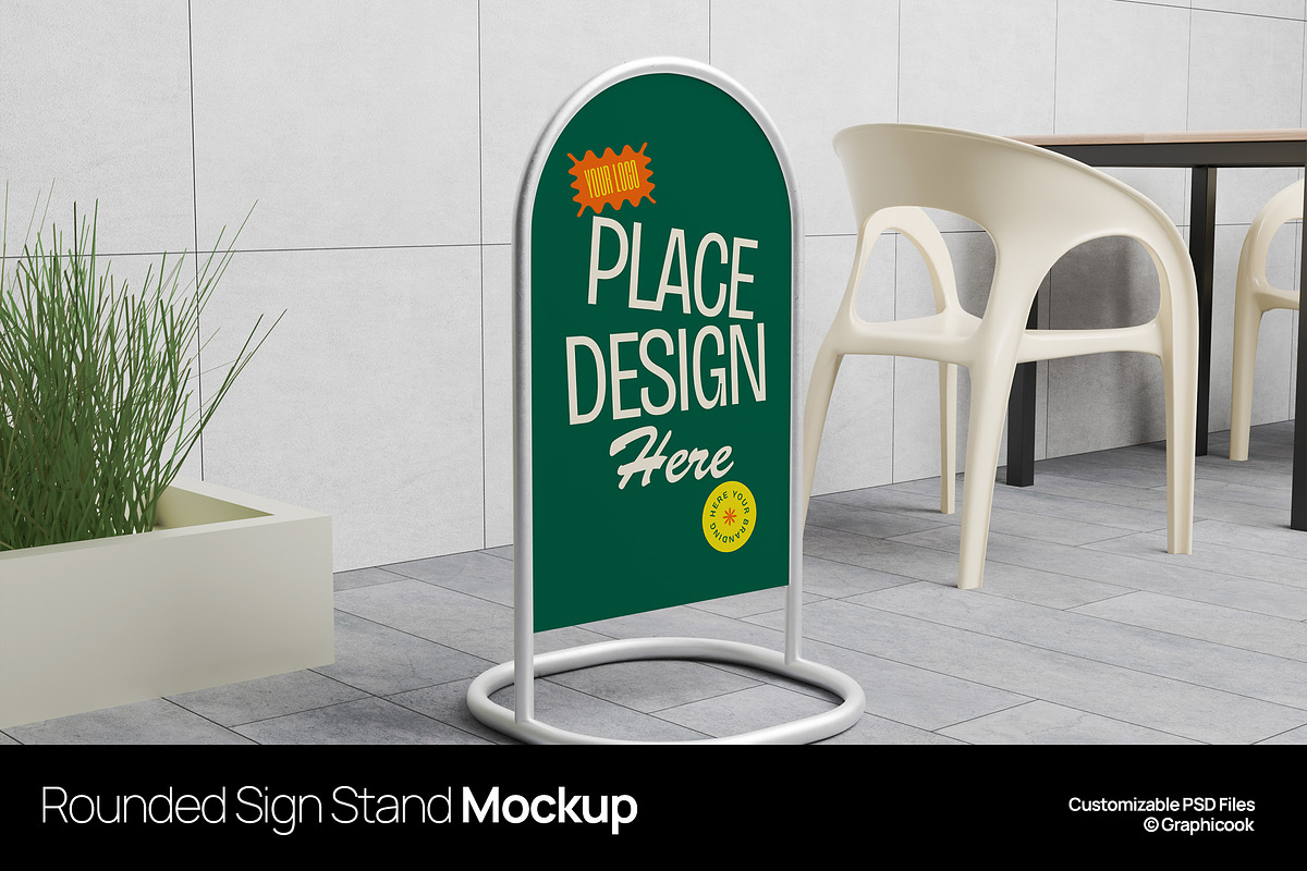 Rounded Sign Stand Mockup, a Product Mockup by graphicook (Photo 1 of 4)