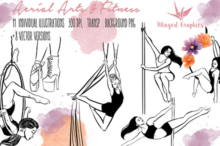 Aerial fitness pole dance outlines