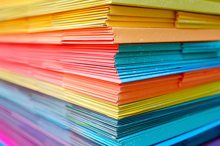 A stack of colored papers neatly arr, a Photo by Iftikhar Alam