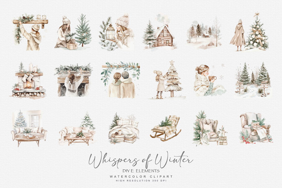 Watercolor Christmas Clipart, a Seasonal Illustration by Patishop Art (Photo 7 of 8)