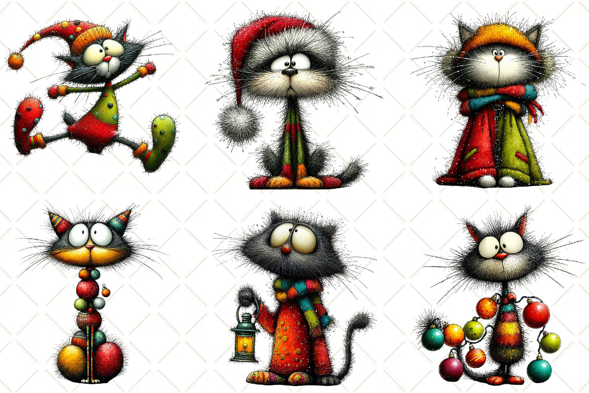 Whimsical Christmas Cats Clipart, an Illustration by Black Bird Studio (Photo 6 of 6)
