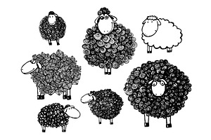 Funny sheep objects . Hand drawn, an Animal Illustration by Nenahliadava Design