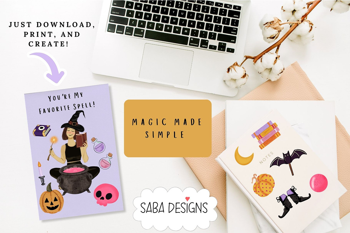 Cute Teen Witch Clipart Set- 34 PNGs, a Seasonal Illustration by Sabadesignz (Photo 5 of 6)
