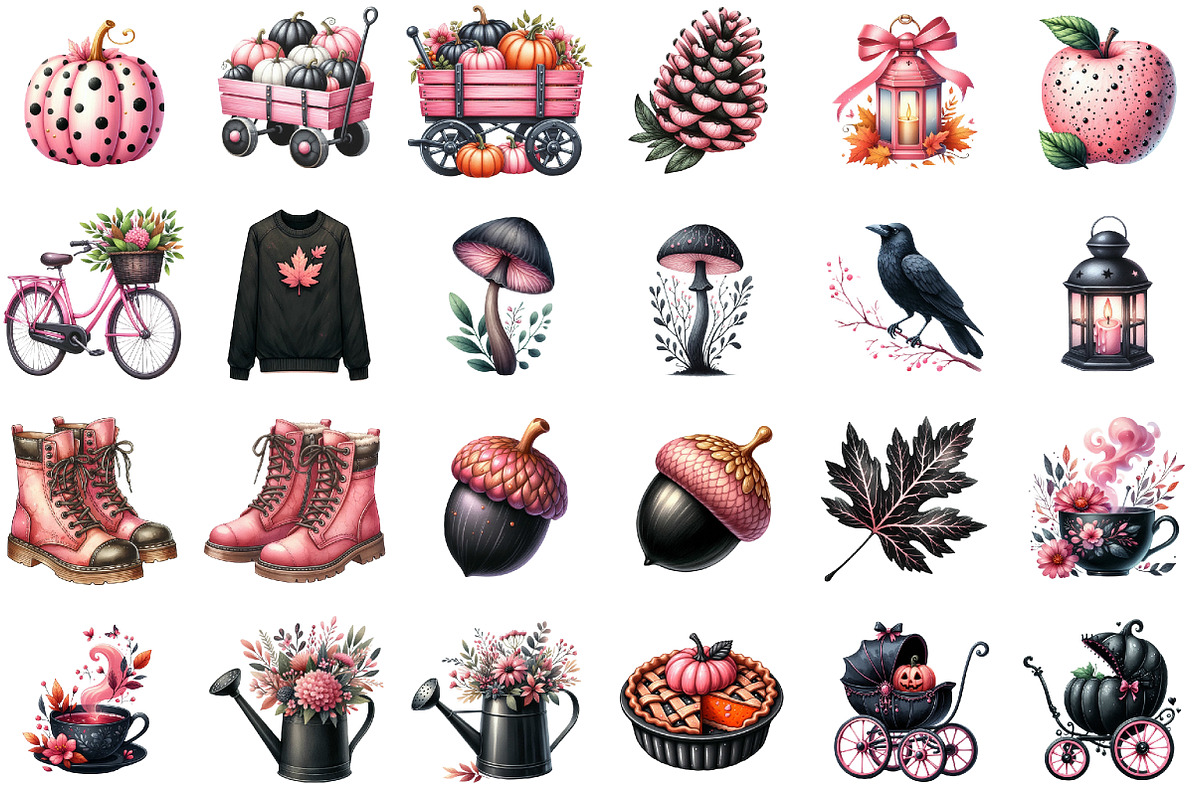 Pink and Black Autumn Clipart, a Work Illustration by cherrydesign (Photo 2 of 3)