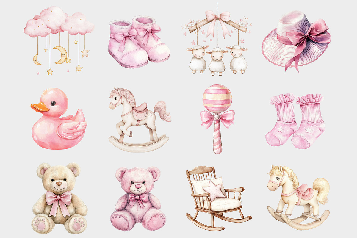 Watercolor Baby Girl Clipart, a Seasonal Illustration by Design Market (Photo 2 of 5)