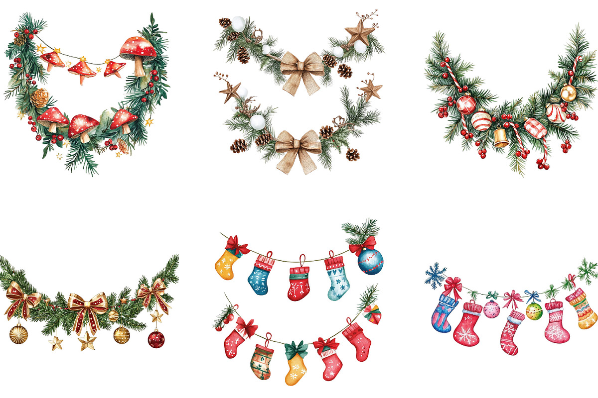 Christmas garlands Clipart, a Seasonal Illustration by Designking (Photo 5 of 5)