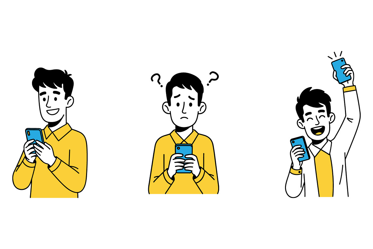 Cartoon man using smartphone vector, an Illustration by MkStudio