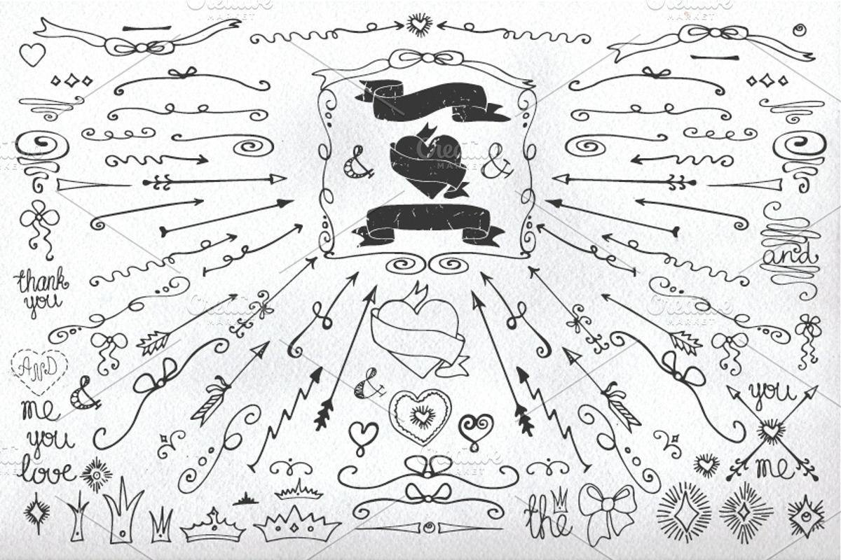Doodle border,arrows,decor elements preview 2
