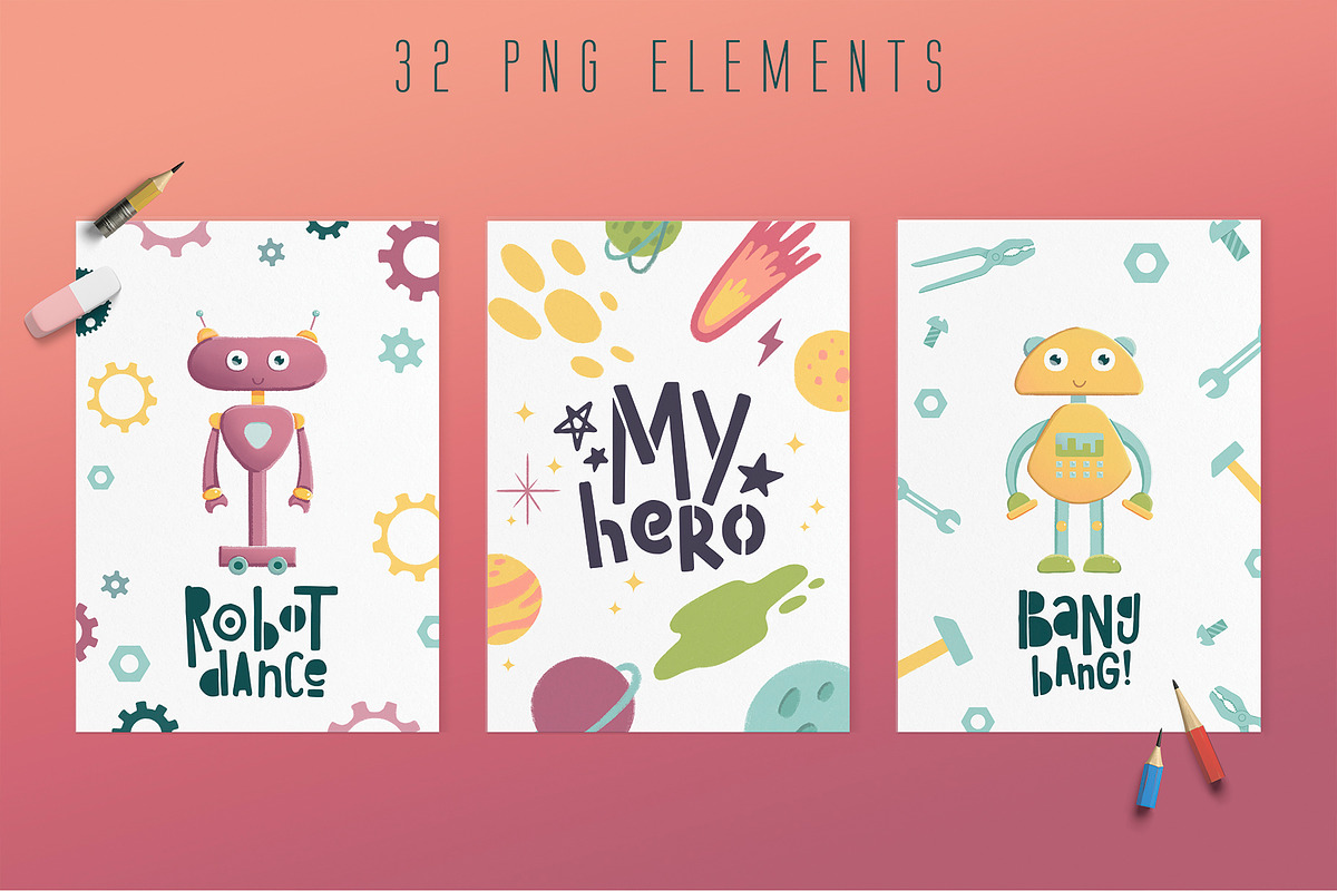 CUTE ROBOTS hand drawn clipart set, an Animal Illustration by Alina Mubarak (Photo 8 of 11)