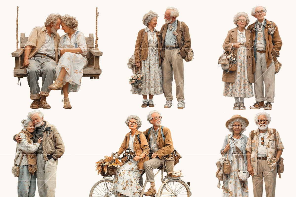 Elderly Couple Clipart Bundle, a Person Illustration by BusyDaydesign (Photo 6 of 9)