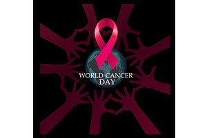 World Cancer Day banner. Hand drawn, an Object Illustration by Nenahliadava Design