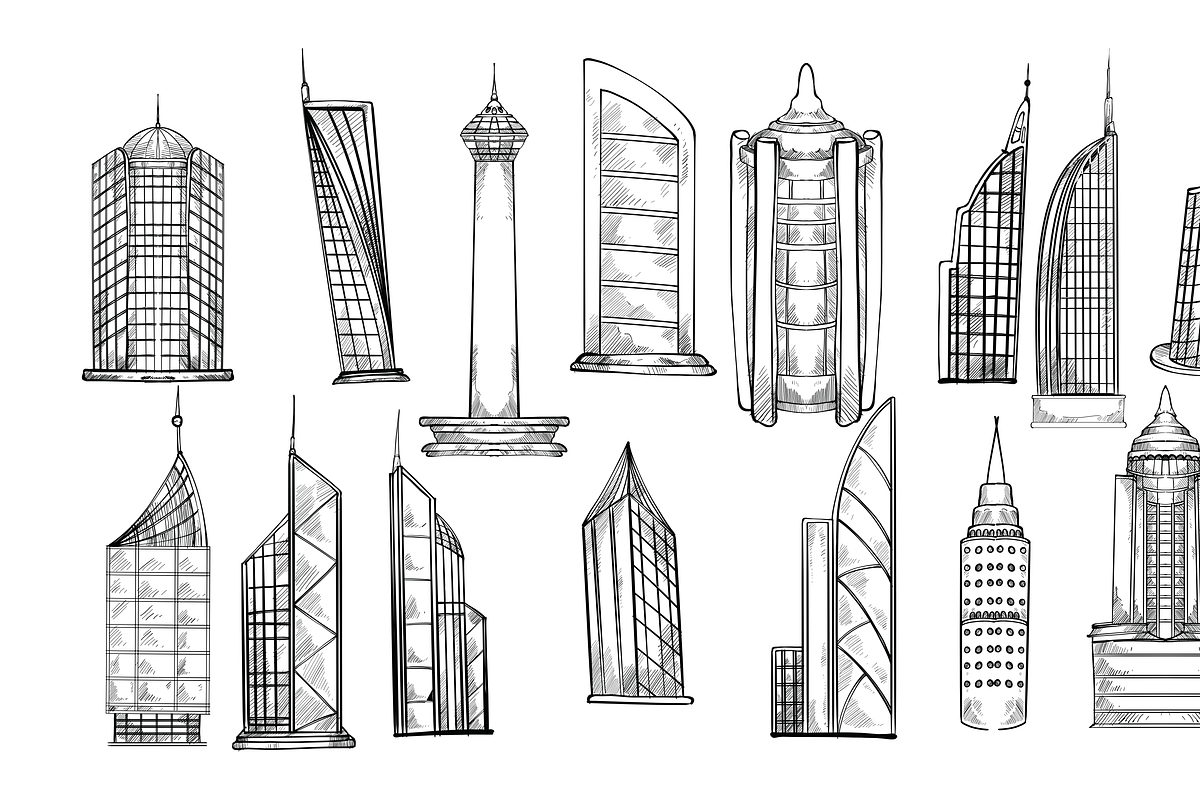 city building handdrawn collection, an Object Graphic by nikagraphic