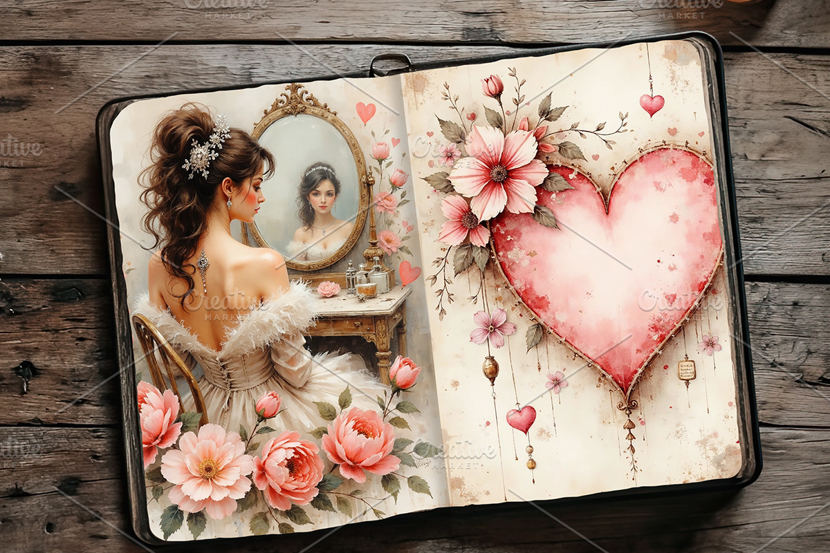 Vintage Valentine Junk Journal Pages, a Decorative Illustration by GalaDesign03 (Photo 8 of 9)