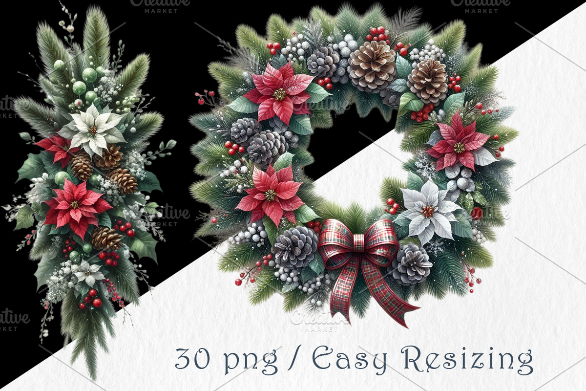 Christmas Poinsettia Clipart Set, a Seasonal Illustration by GalaDesign03 (Photo 4 of 6)