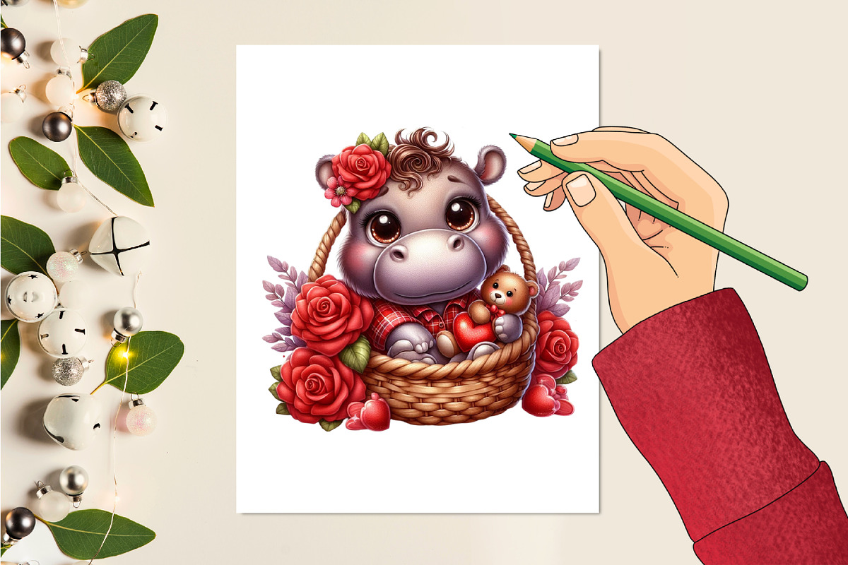 Valentine Cute Hippopotamus Clipart, a Seasonal Illustration by Craft Nest (Photo 4 of 5)