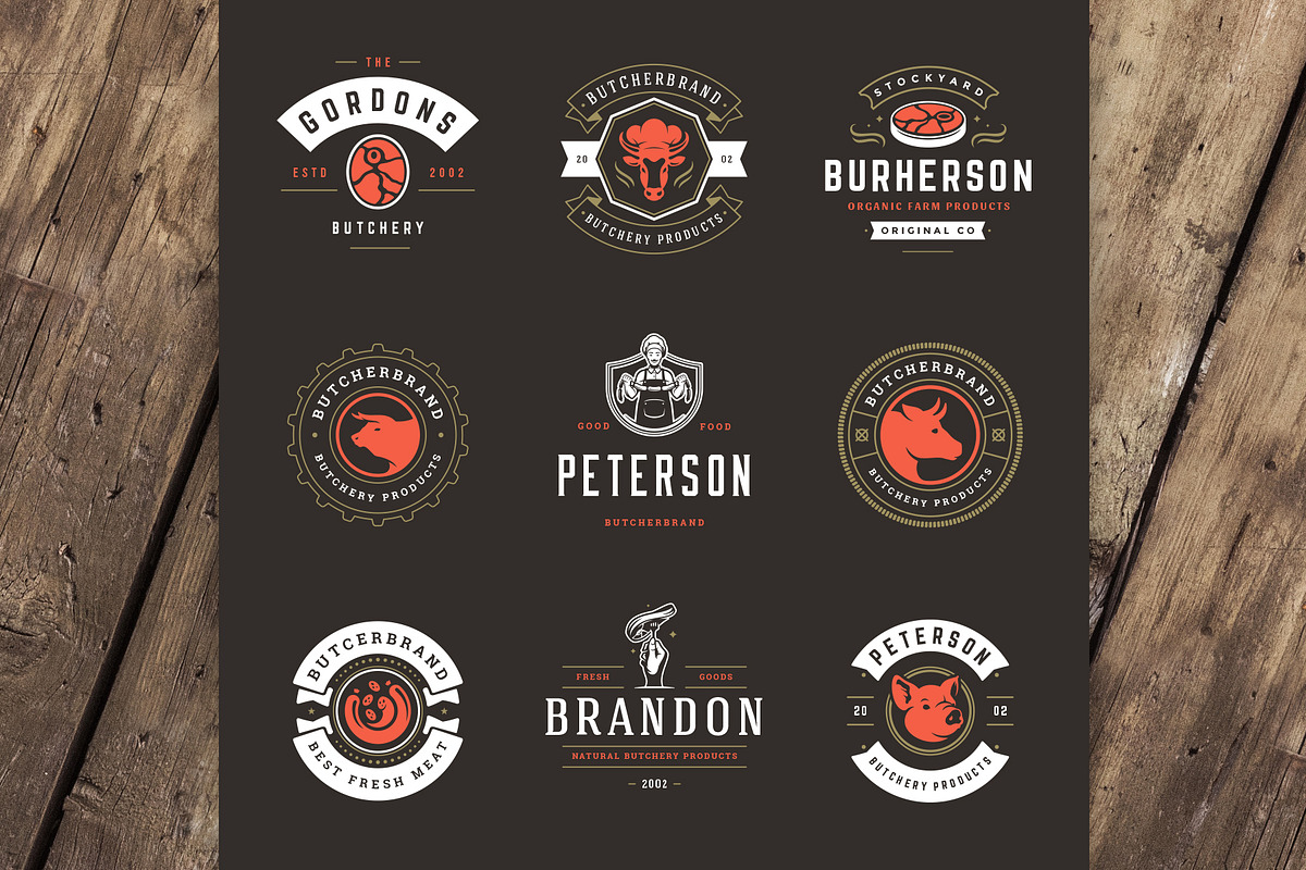 18 Meat Food Logos and Badges, a Branding & Logo Template by Vasya Kobelev (Photo 7 of 12)