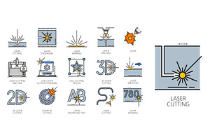 Laser cutting line icons, a Technology Illustration by Vector Tradition