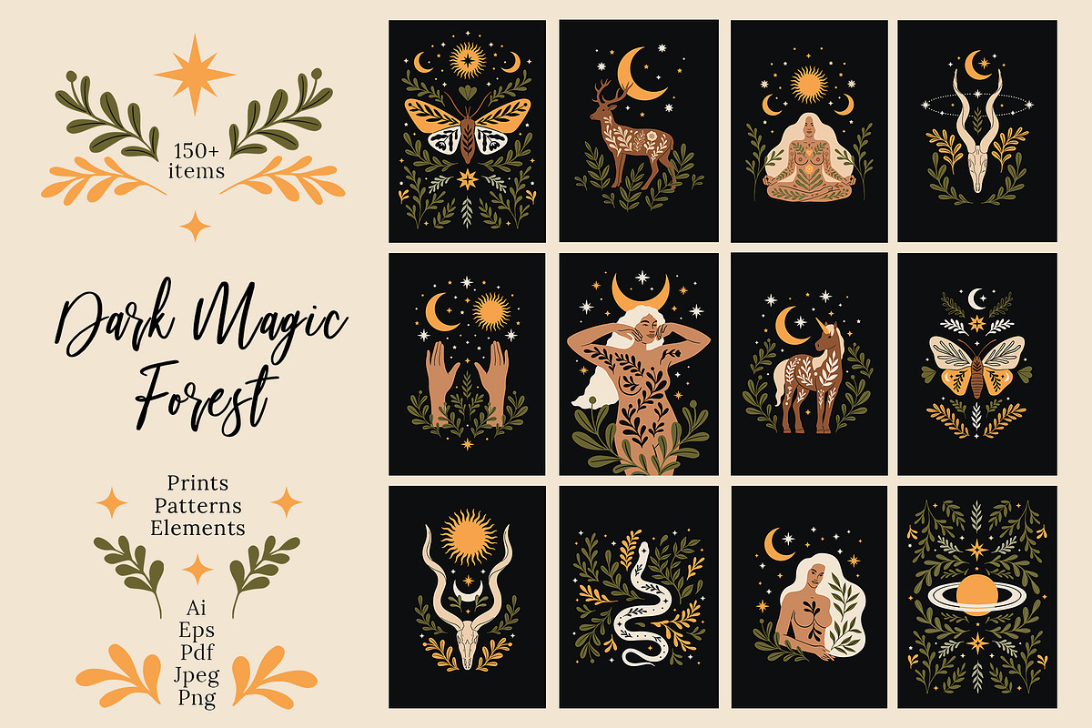 Dark Magic Forest Graphics Set, an Animal Illustration by Katerina Osa (Photo 1 of 12)