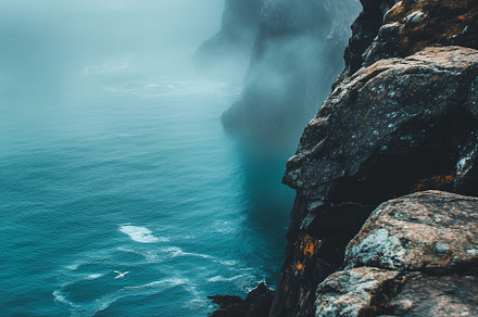 Cliff view with ocean waves, mist, a Nature Photo by MistyDay