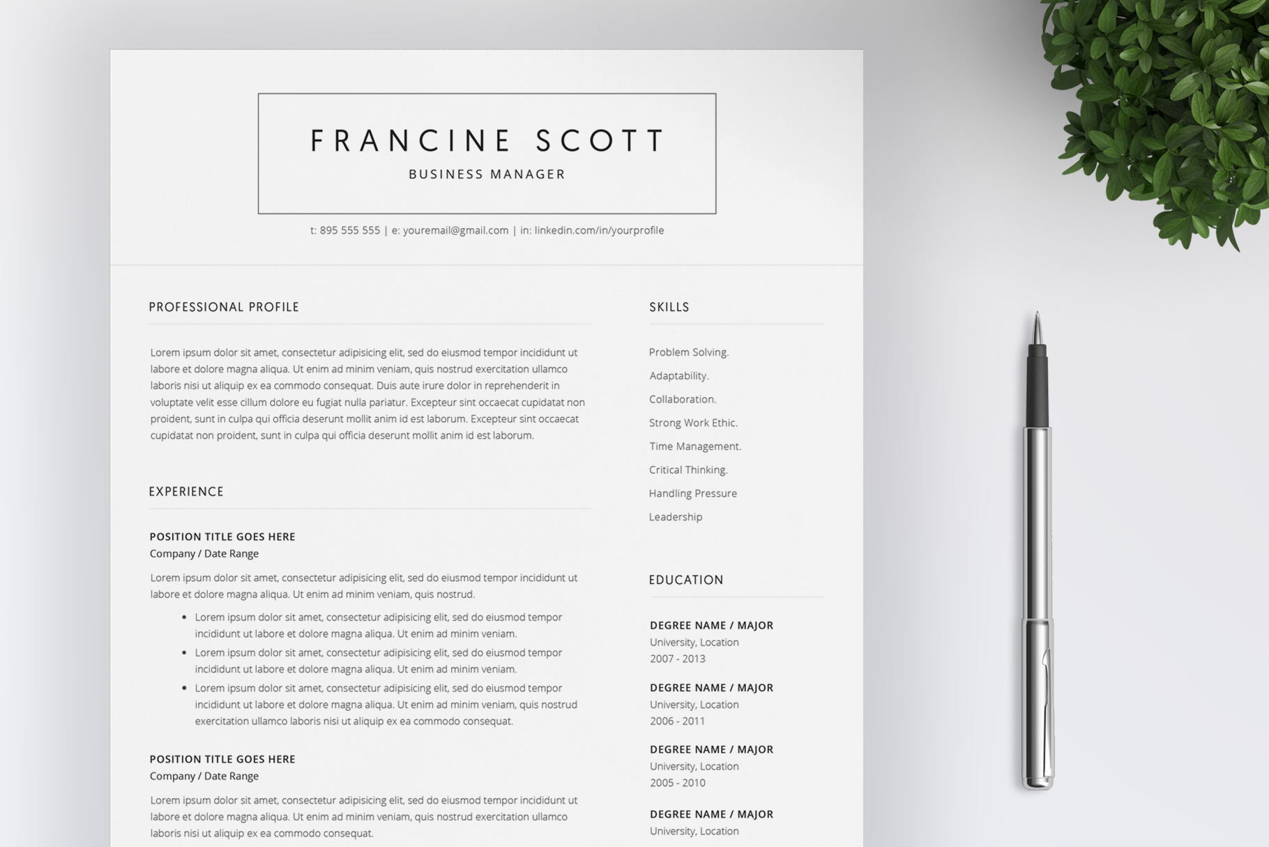 Resume Template / 4 Pages Template, a Resume Template by SalientResume