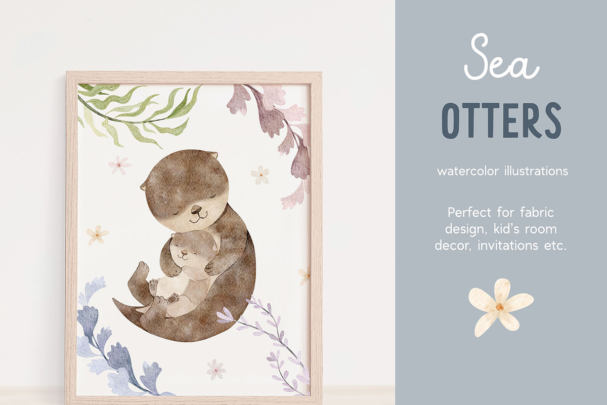 Lovely sea otters animal clipart, an Animal Illustration by Watercolor Nastasia Art (Photo 4 of 5)