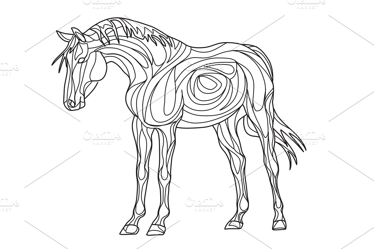Colouring - Hand-drawn horses, an Animal Illustration by BreadlessPixels (Photo 2 of 3)