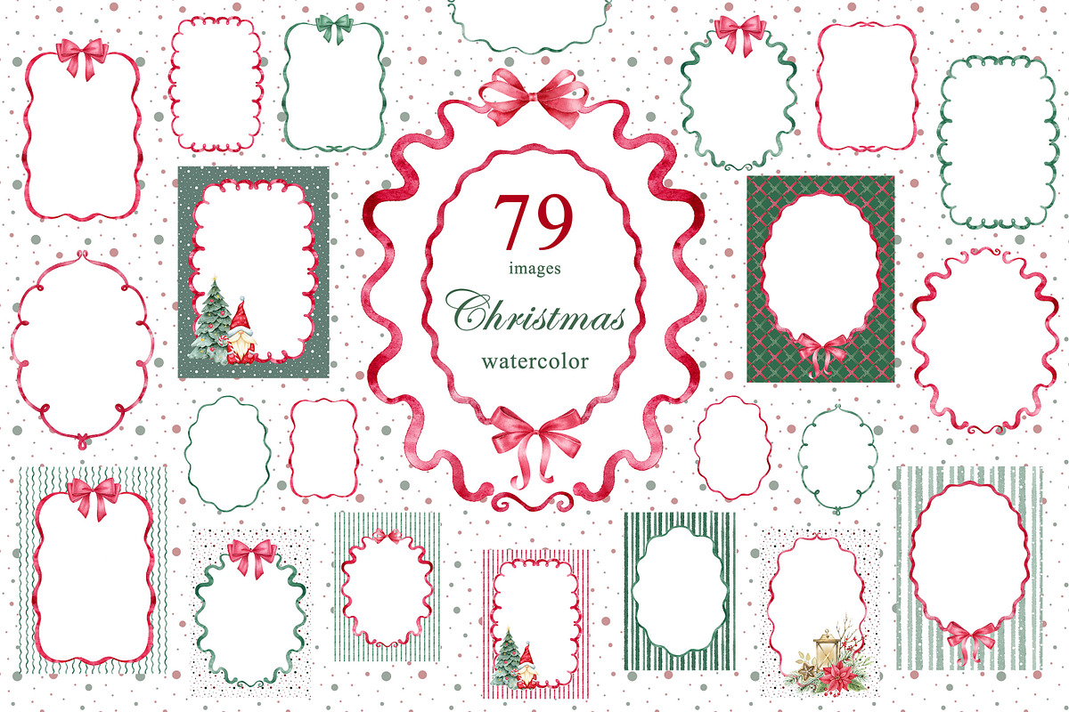Christmas Watercolor Frames Cards, an Object Graphic by Solo Art Original (Photo 1 of 12)
