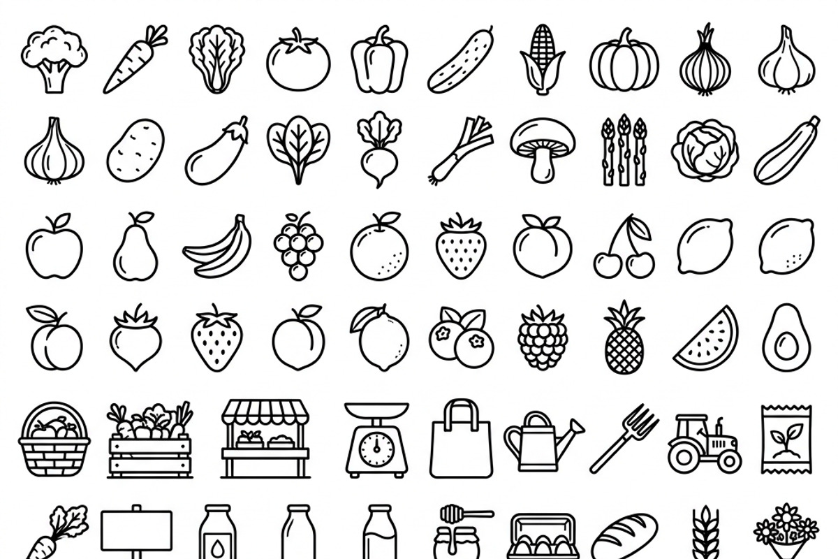 41 Farmers Market Produce Icons, an Outline Icon by adenpinkstore (Photo 1 of 14)