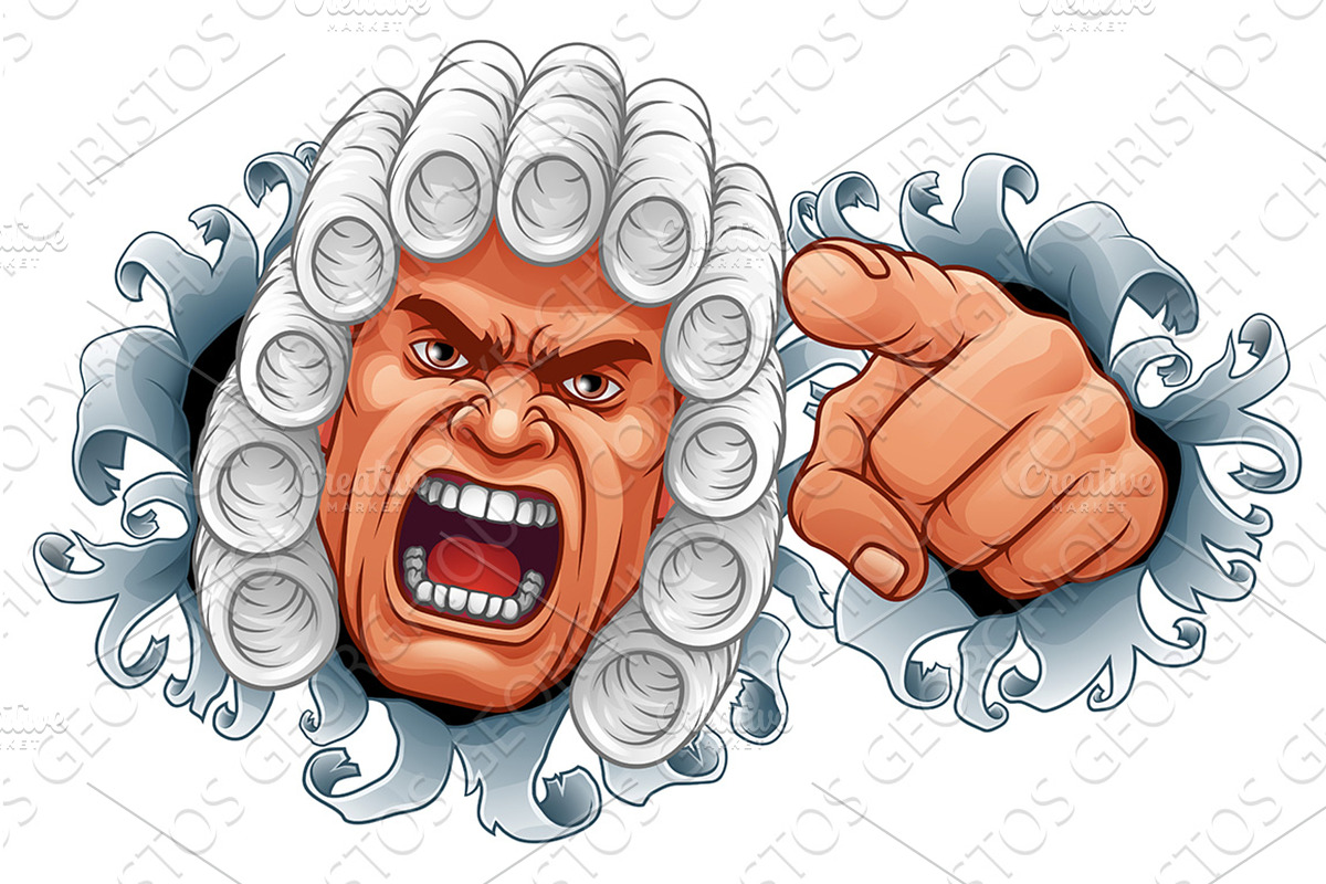 Angry Judge Pointing Cartoon, a Person Illustration by Christos Georghiou