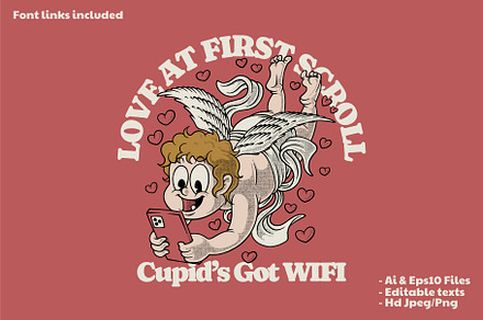 retro cute angel holding smartphone