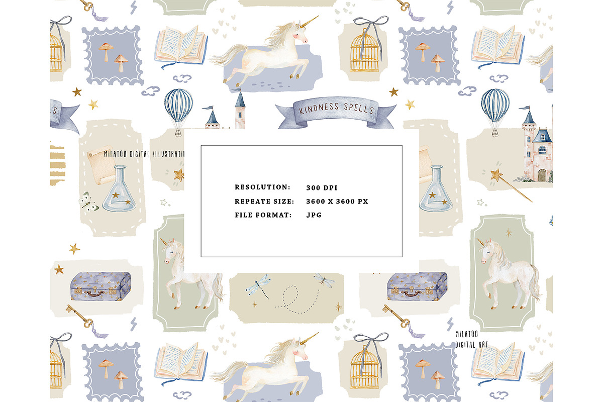 Wizard Unicorn Fantasy pattern, a Pattern Graphic by Milatoo (Photo 2 of 3)