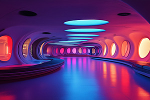 A futuristic interior space featuring smooth, organic shapes and vibrant lighti, an Arts & Entertainment Photo by Textures & Backgrounds