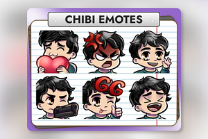 12 Dark Hair Chibi Boy Twitch Emotes