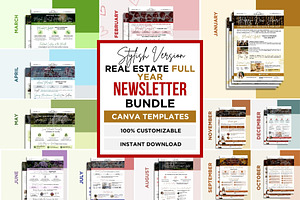 Real Estate Full Year Newsletters, a Flyer Template by CreativeVinesStore