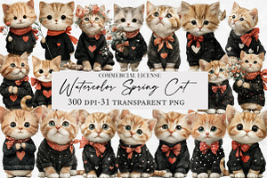 Watercolor Spring Cat Clipart, an Illustration by Designworld