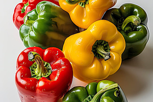 Vibrant bell peppers in red, green,, a Photo by LOGOCREATIVE