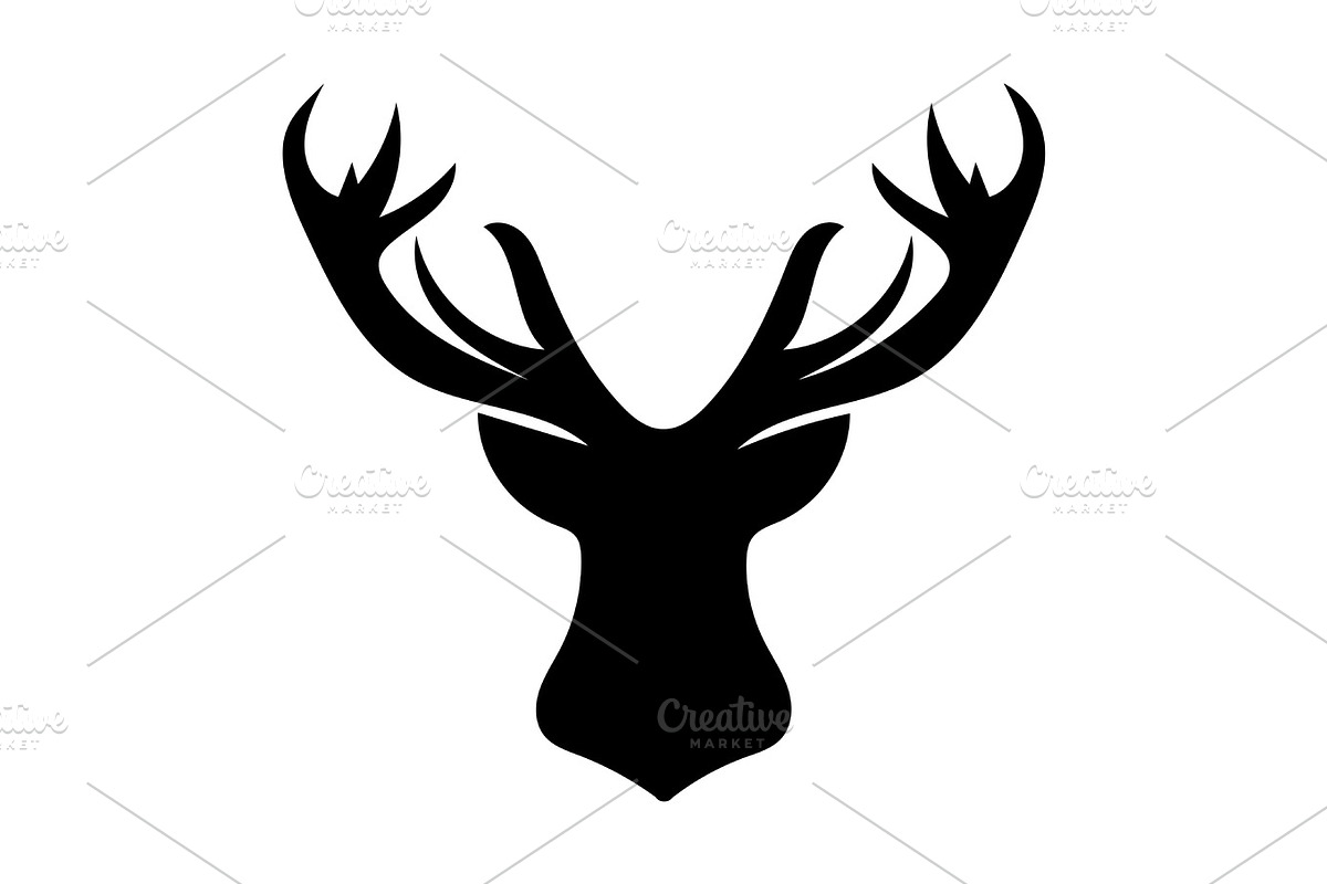Deer Black silhouette head Christmas white background, an Animal Illustration by kozyrevaelena