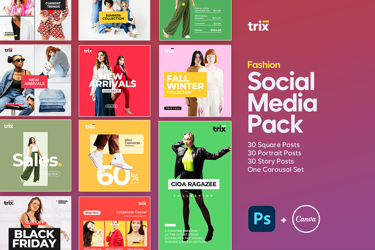 TRIX - 100 Fashion Social Media Pack, a Social Media Template by Vintage Impressions (Photo 1 of 8)