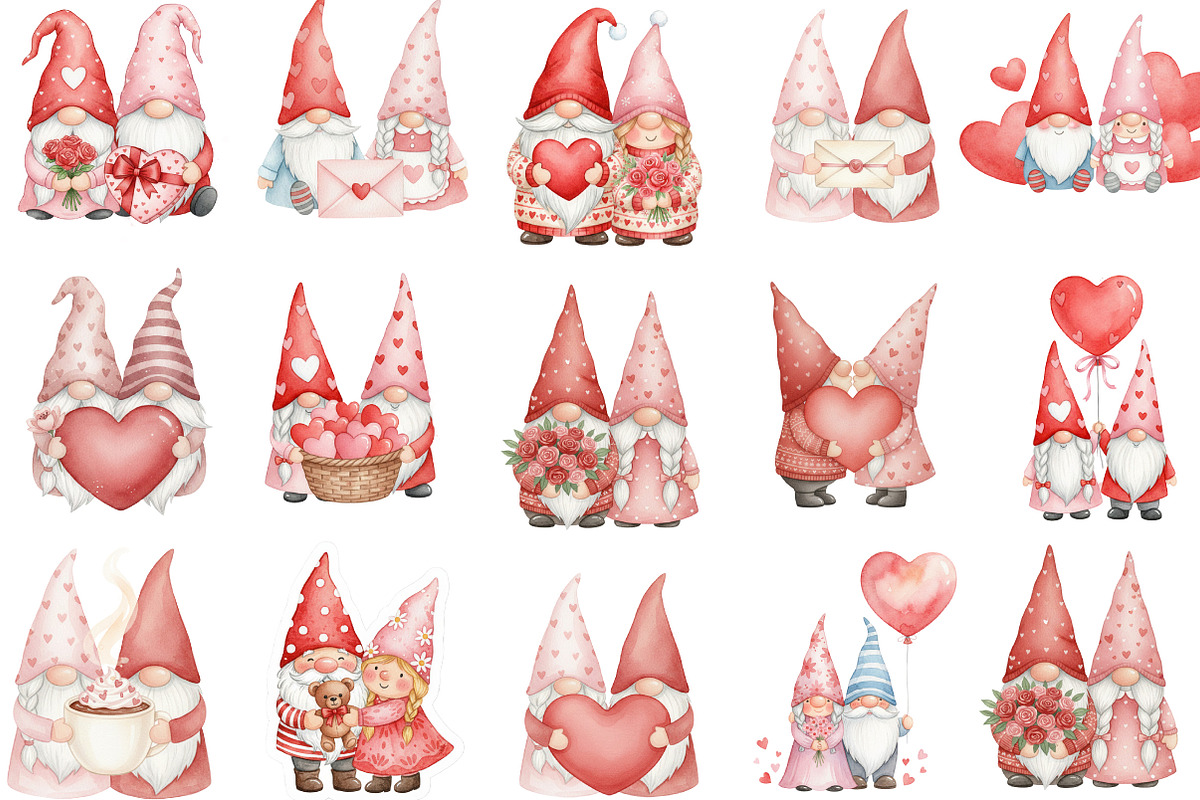 Valentines Gnome Couple Clipart, an Illustration by Designking (Photo 3 of 5)