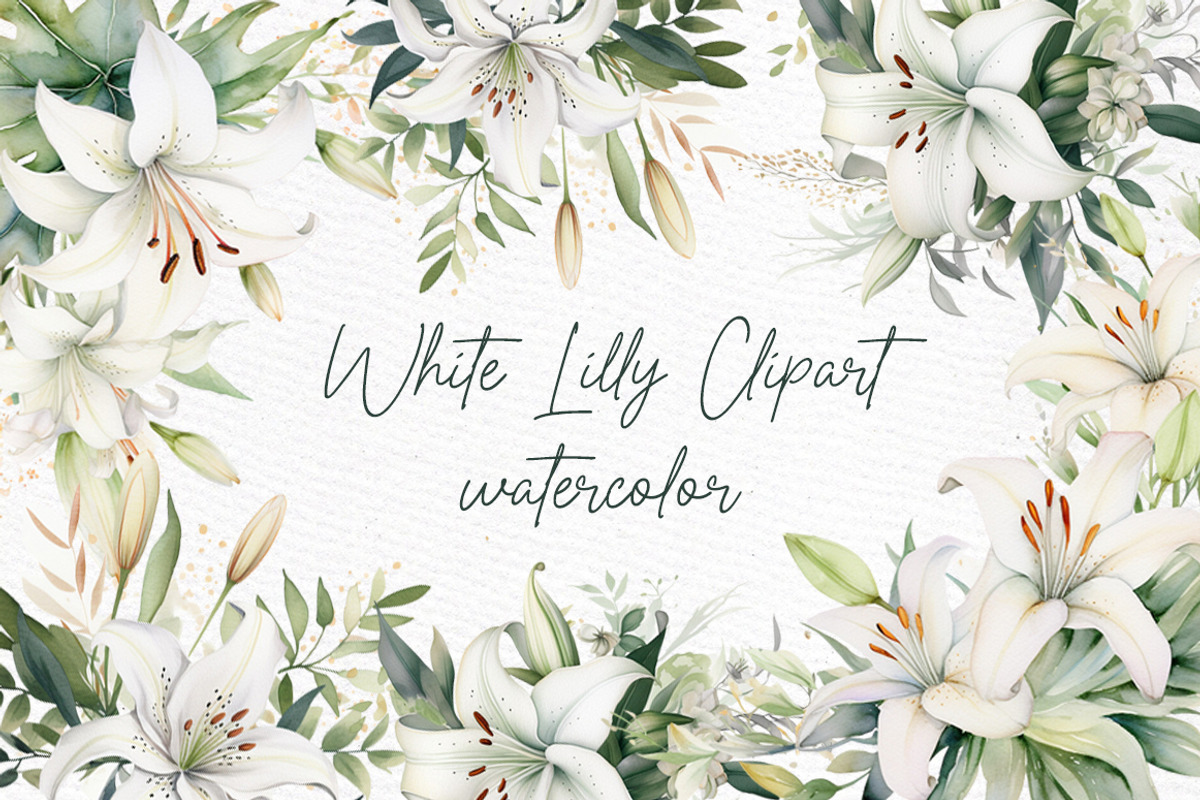 White Lily Flowers Clipart, a Decorative Illustration by LeCoqDesign (Photo 1 of 5)