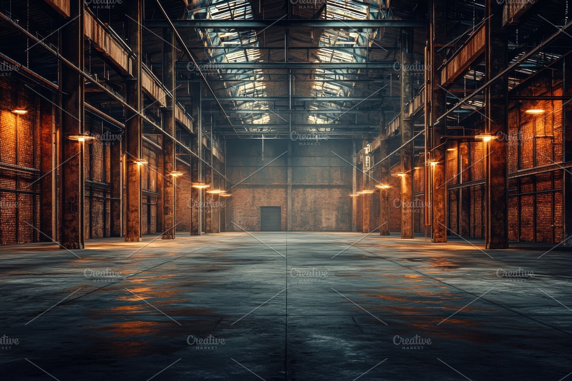 Industrial warehouse interior brick, a Photo by Pixeness Studio