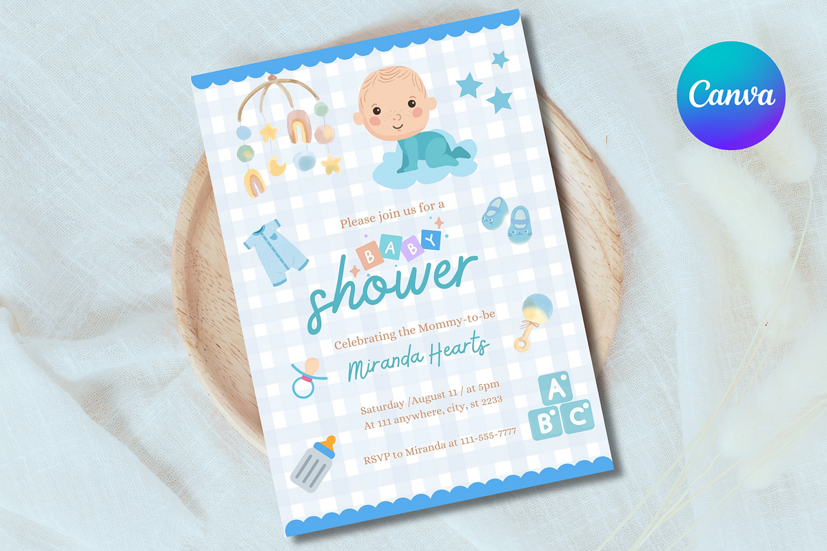 Blue Baby Shower Invitation Template, an Invitation Template by SimoDigitalArt (Photo 8 of 10)