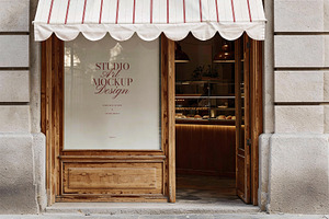 Storefront Window & Awning Mockup, an Advertising Mockup by nkate
