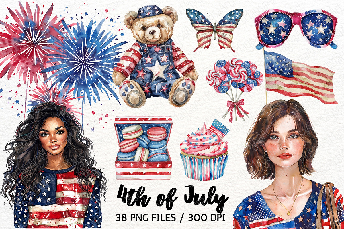 4th of July Watercolor Clipart PNG, a Decorative Illustration by Maysa Art (Photo 1 of 5)