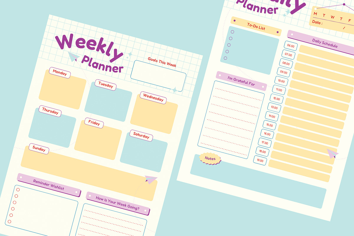 Cute Daily Weekly Planner, a Stationery Template by Neermana (Photo 3 of 4)