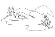 Landscape with Lake woods mountains, a Seasonal Illustration by Valenty (Thumbnail 3 of 3)