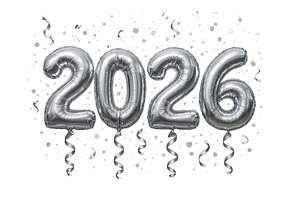 New year 2026 silver balloons with c, an Illustration by Dvoevnore photos